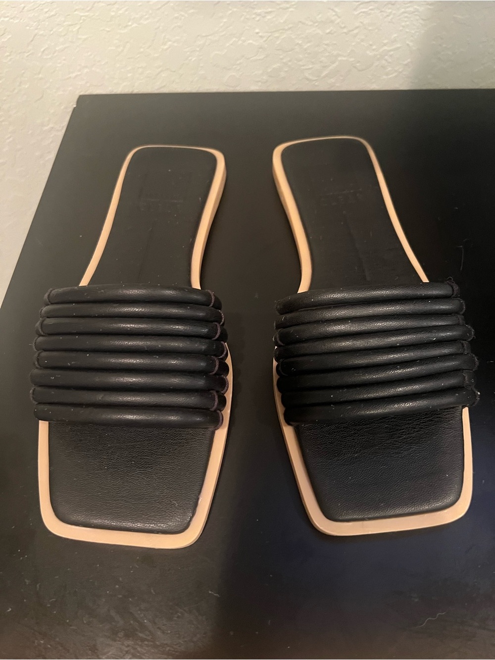 Dolce Vita Black and Tan Slide Sandals